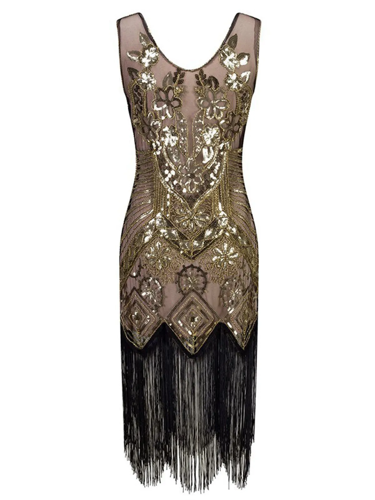 1920s Floral Beaded Flapper Dress