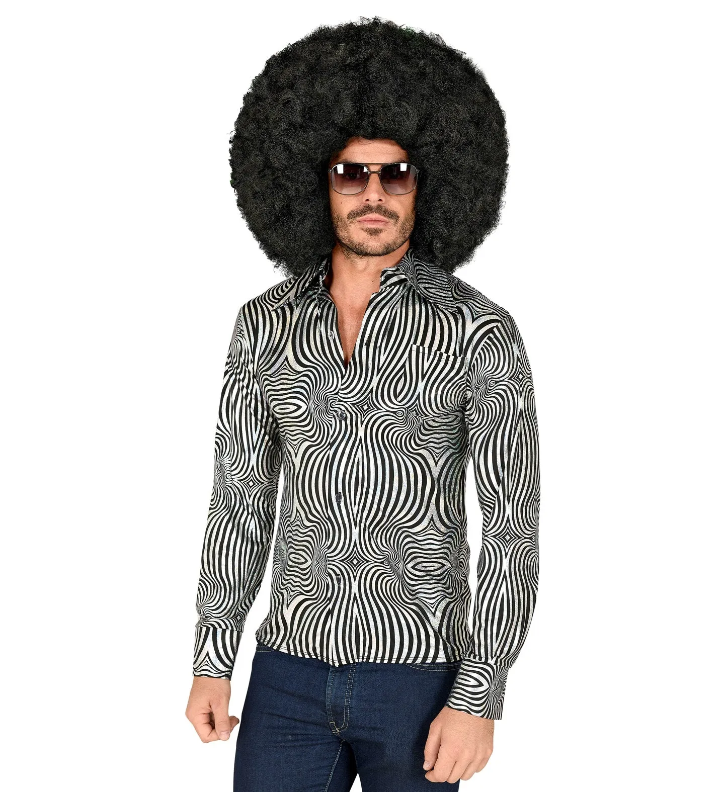 70's Groovy Shirt Silver & Black Men's