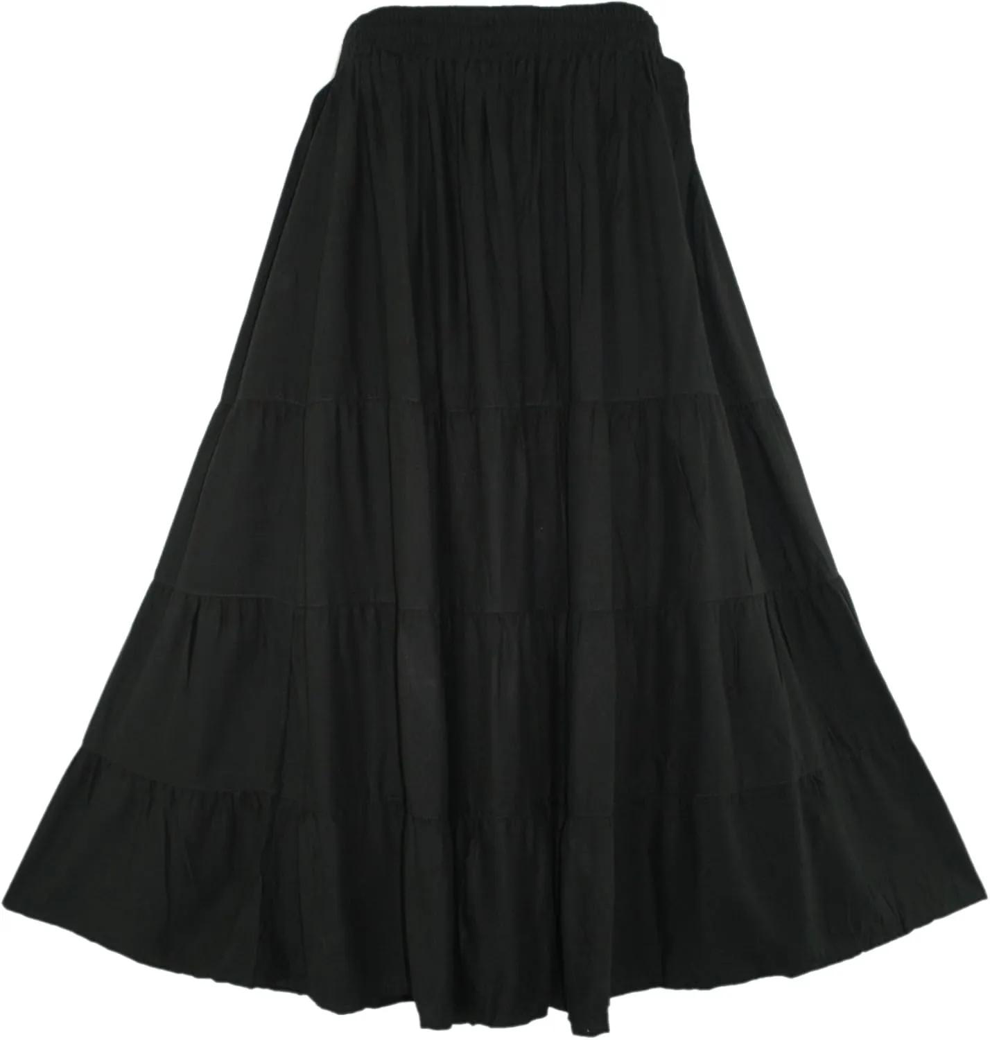 Beautybatik Women Boho Gypsy Solid Long Maxi Tiered Peasant A Line Skirt Plus Size XL to 3X