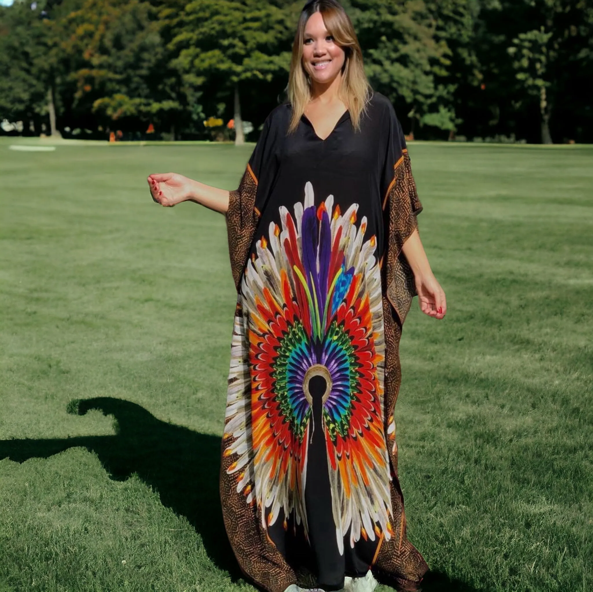 Black cotton rayon Kaftan Size AU 12-22