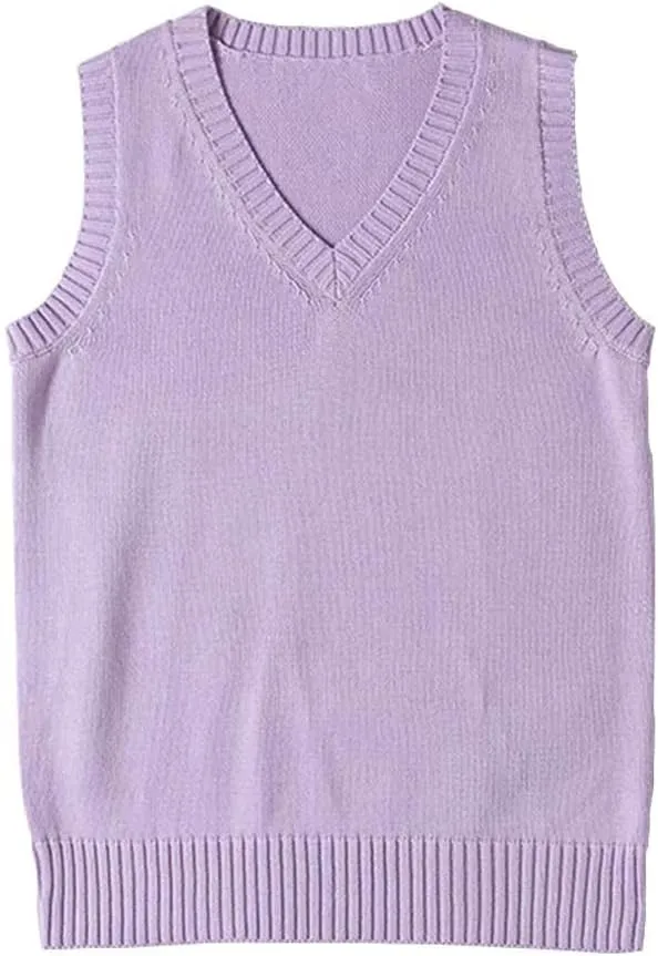 Blostirno Womens Sweater Vest V Neck JK Uniform Kint Vests Solid Classic Sleeveless Pullover Sweaters Tops