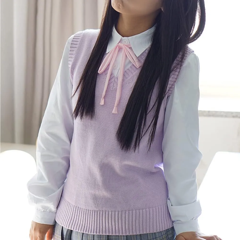 Blostirno Womens Sweater Vest V Neck JK Uniform Kint Vests Solid Classic Sleeveless Pullover Sweaters Tops