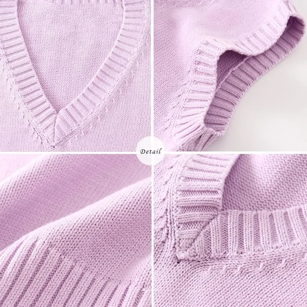 Blostirno Womens Sweater Vest V Neck JK Uniform Kint Vests Solid Classic Sleeveless Pullover Sweaters Tops