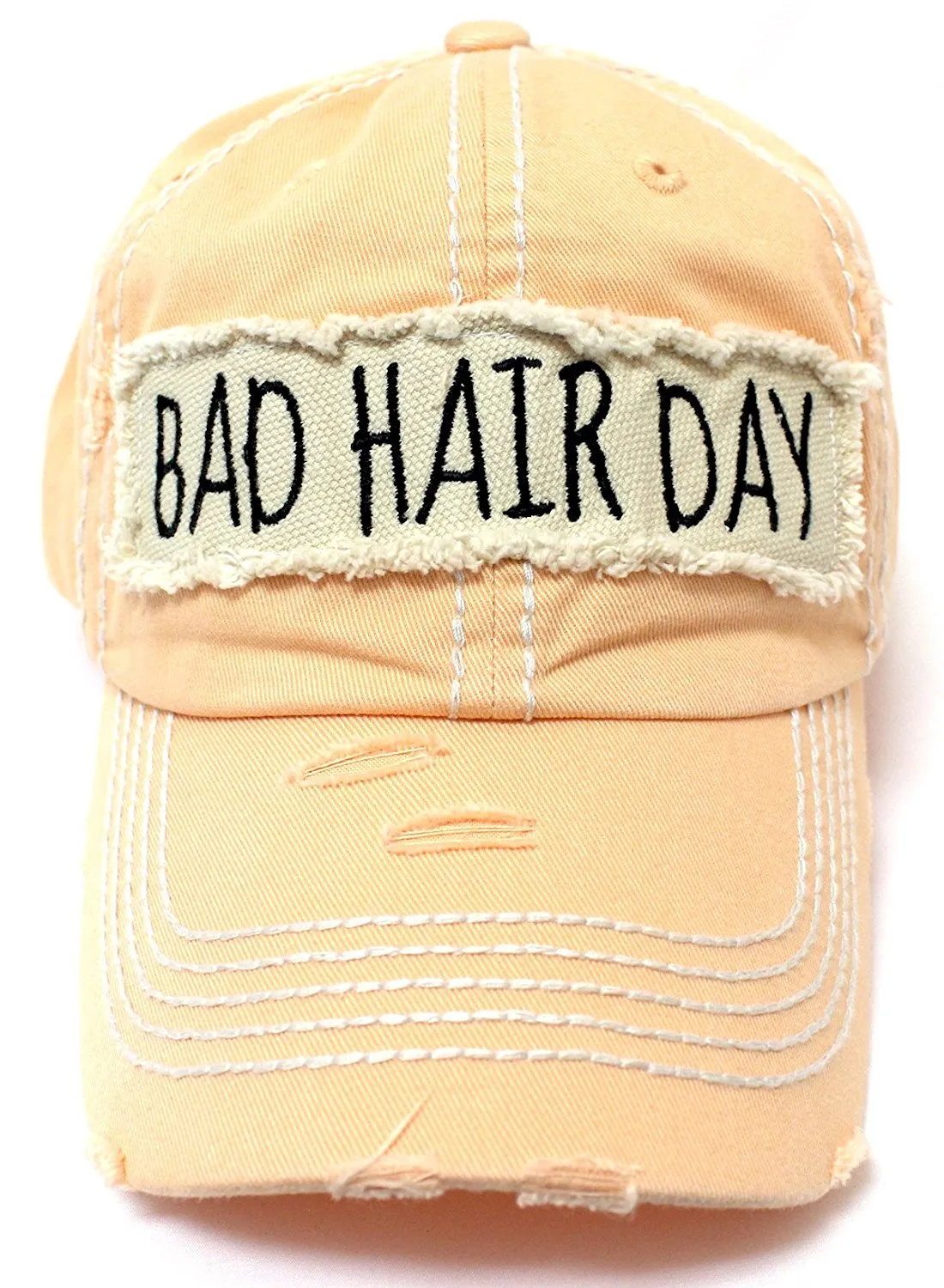 CAPS 'N VINTAGE Bad Hair Day Patch Embroidery Distressed Baseball Hat