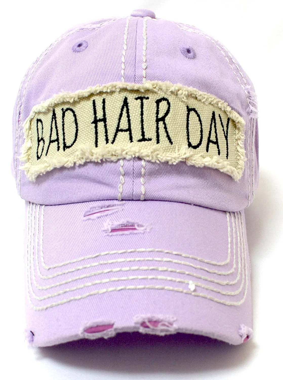 CAPS 'N VINTAGE Bad Hair Day Patch Embroidery Distressed Baseball Hat