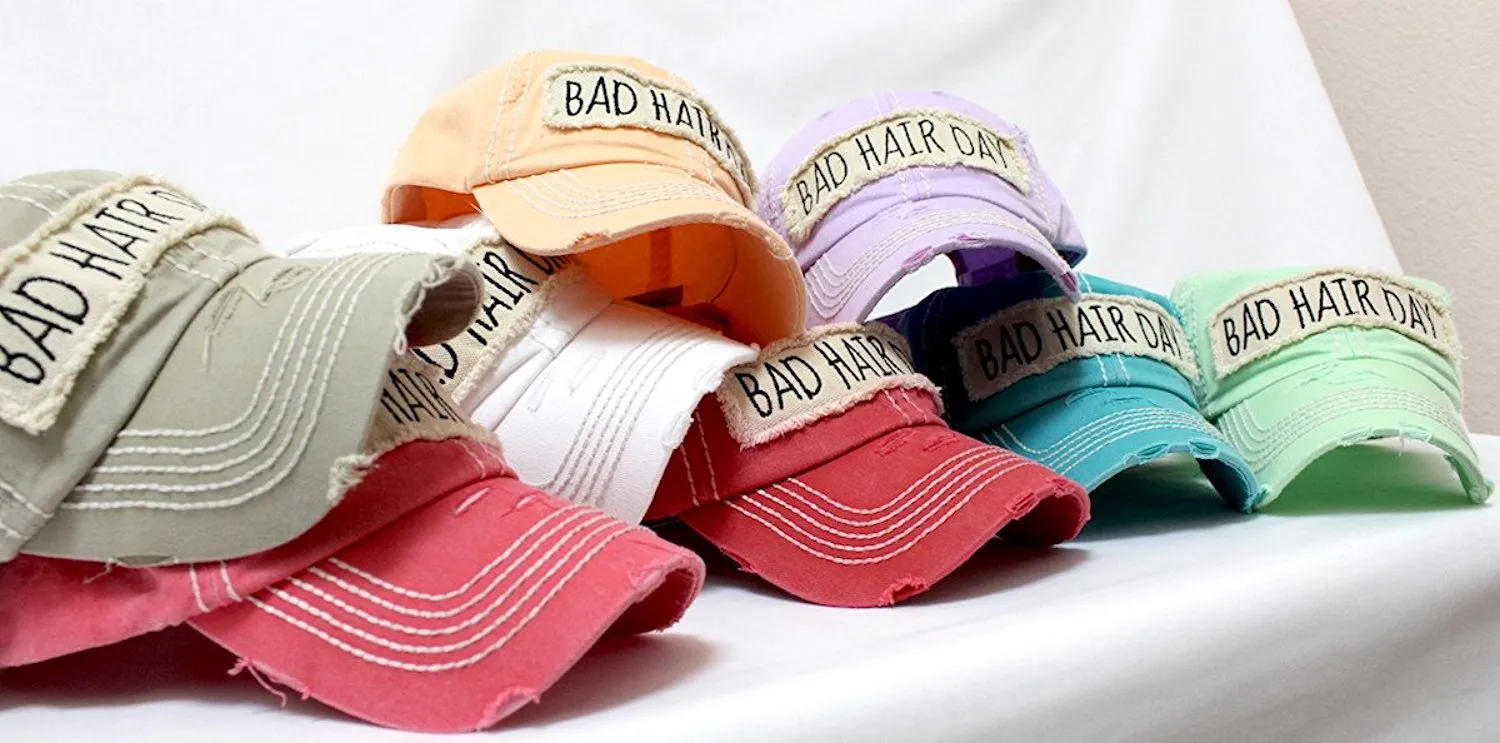CAPS 'N VINTAGE Bad Hair Day Patch Embroidery Distressed Baseball Hat