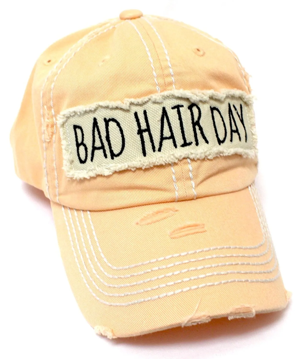 CAPS 'N VINTAGE Bad Hair Day Patch Embroidery Distressed Baseball Hat