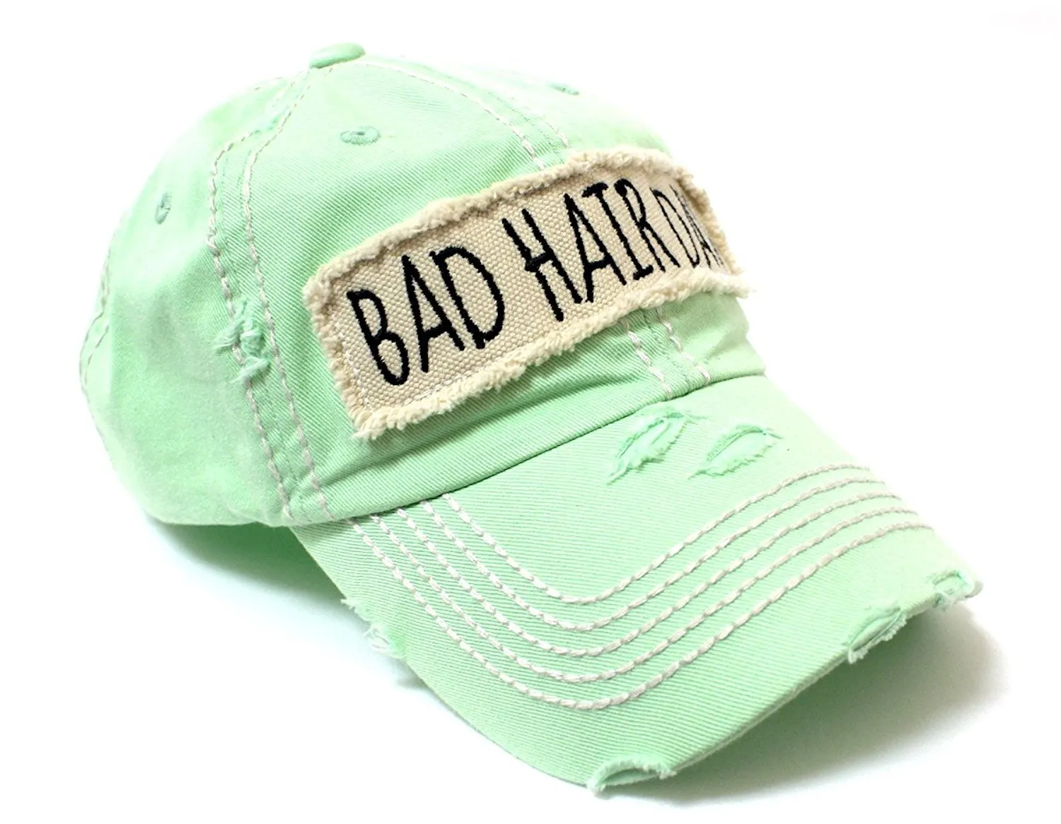 CAPS 'N VINTAGE Bad Hair Day Patch Embroidery Distressed Baseball Hat