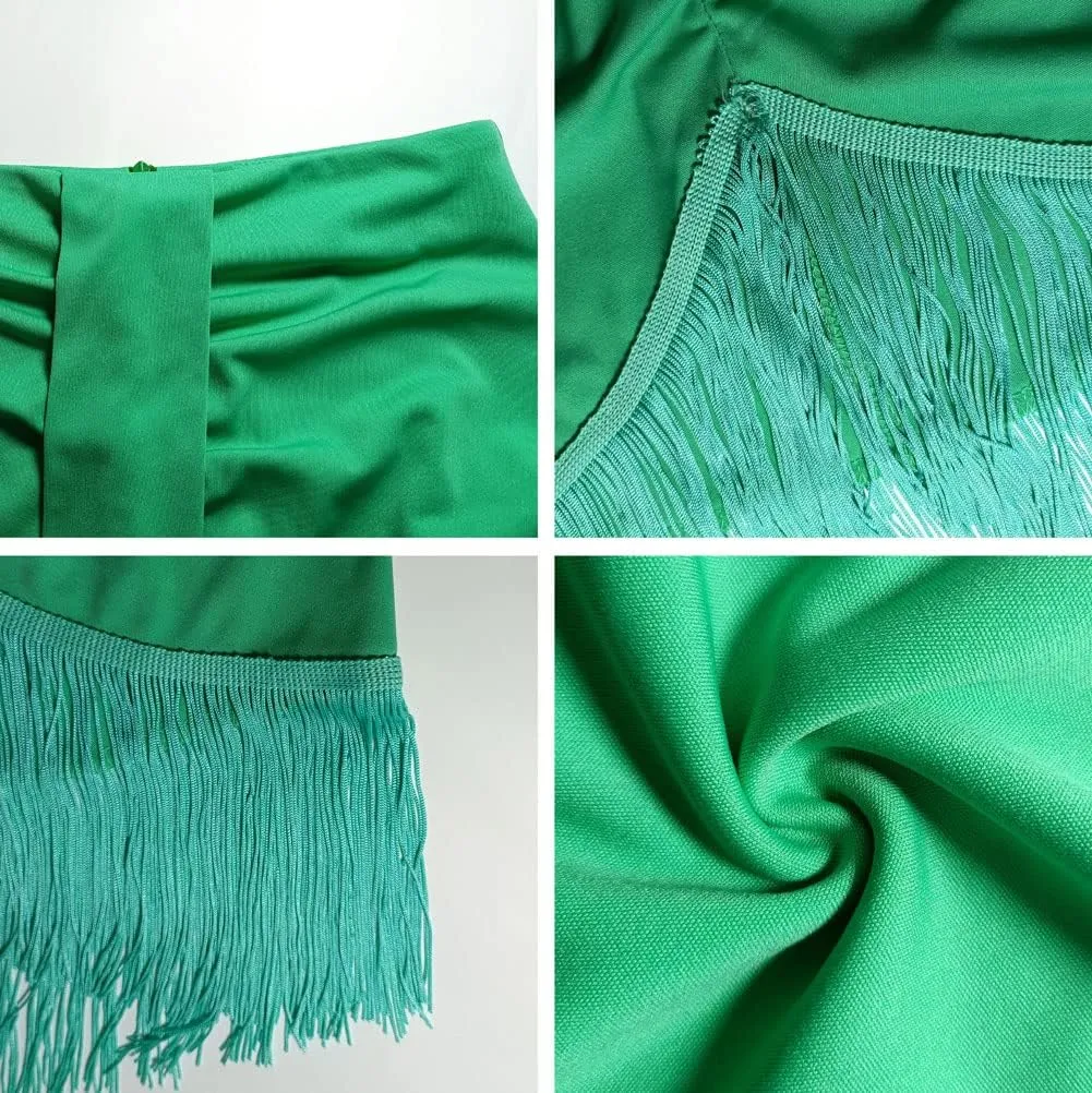 CHARTOU Women Skinny High Waist Tassel Fringe Pencil Skirt Packaged Hip Bodycon Skirt Knee Length