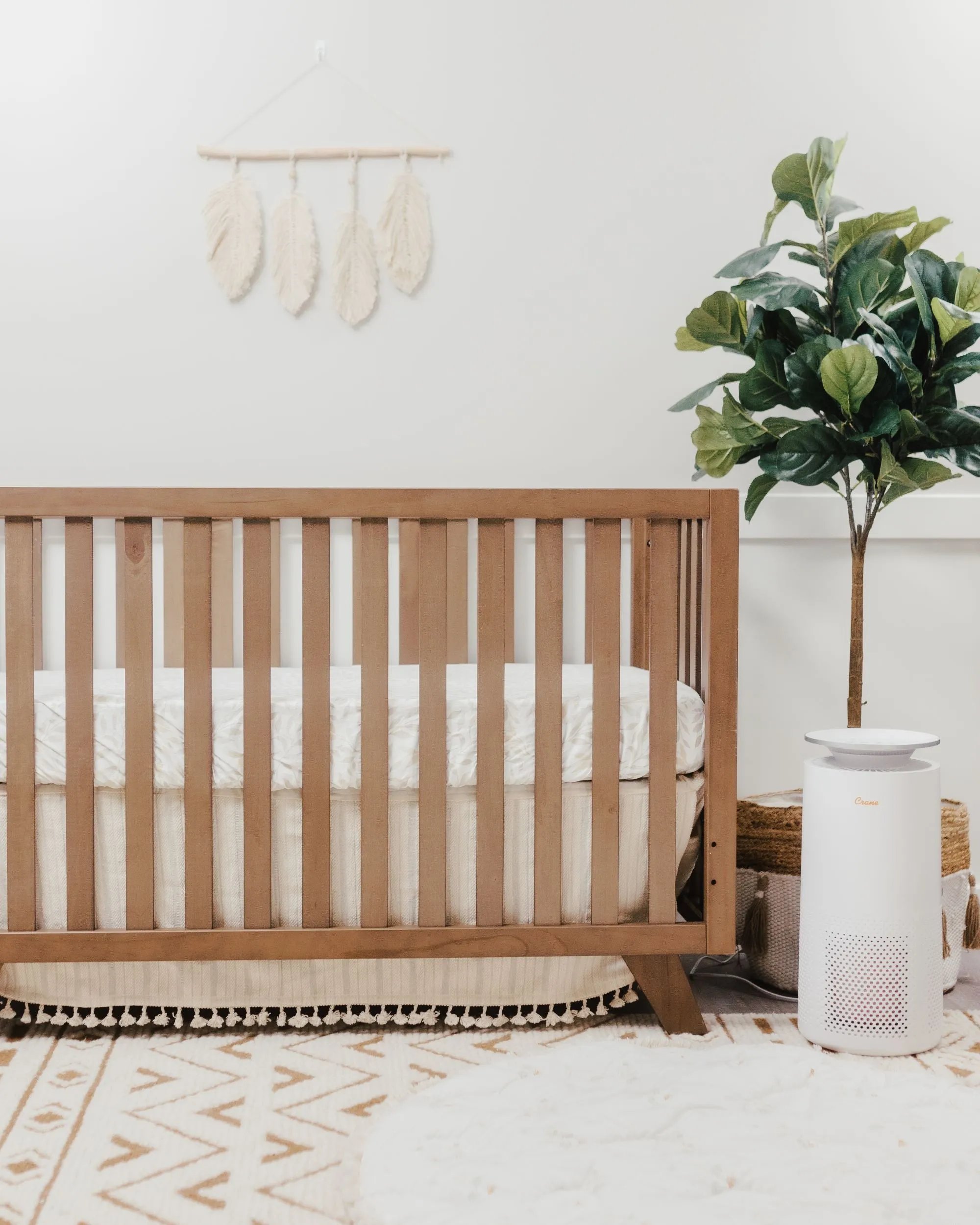 Crane Baby Natural Boho Fringe Crib Skirt Willow Collection - Cream