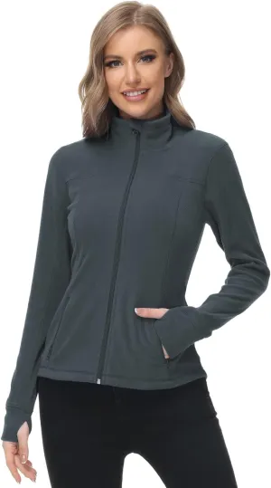 Dolcevida Women's Lightweight Soft Fleece Athletic Running Track Jackets Slim Fit Workout Jacket with Thumb Holes