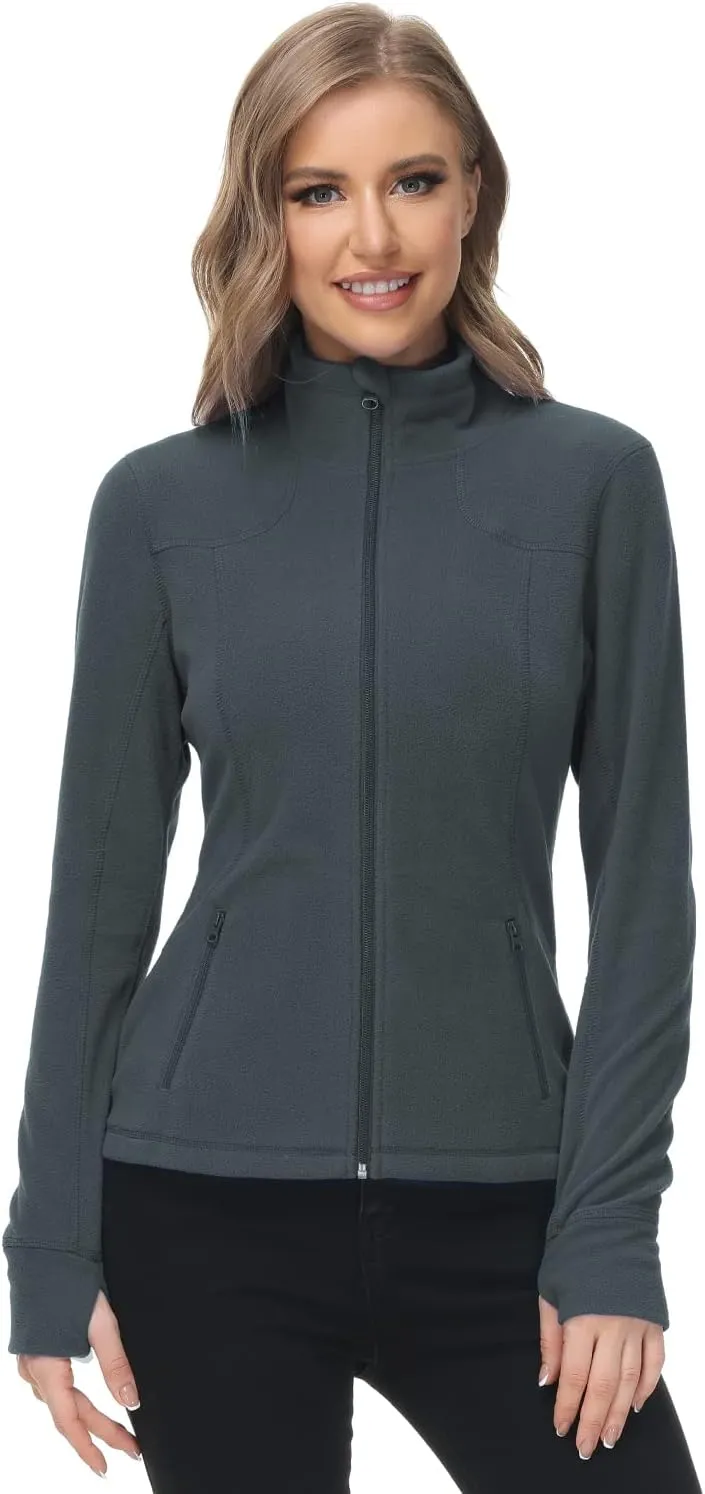 Dolcevida Women's Lightweight Soft Fleece Athletic Running Track Jackets Slim Fit Workout Jacket with Thumb Holes