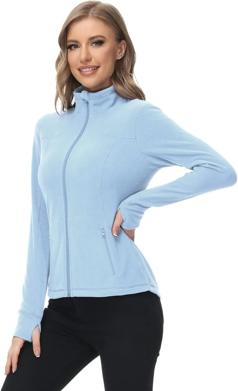 Dolcevida Women's Lightweight Soft Fleece Athletic Running Track Jackets Slim Fit Workout Jacket with Thumb Holes