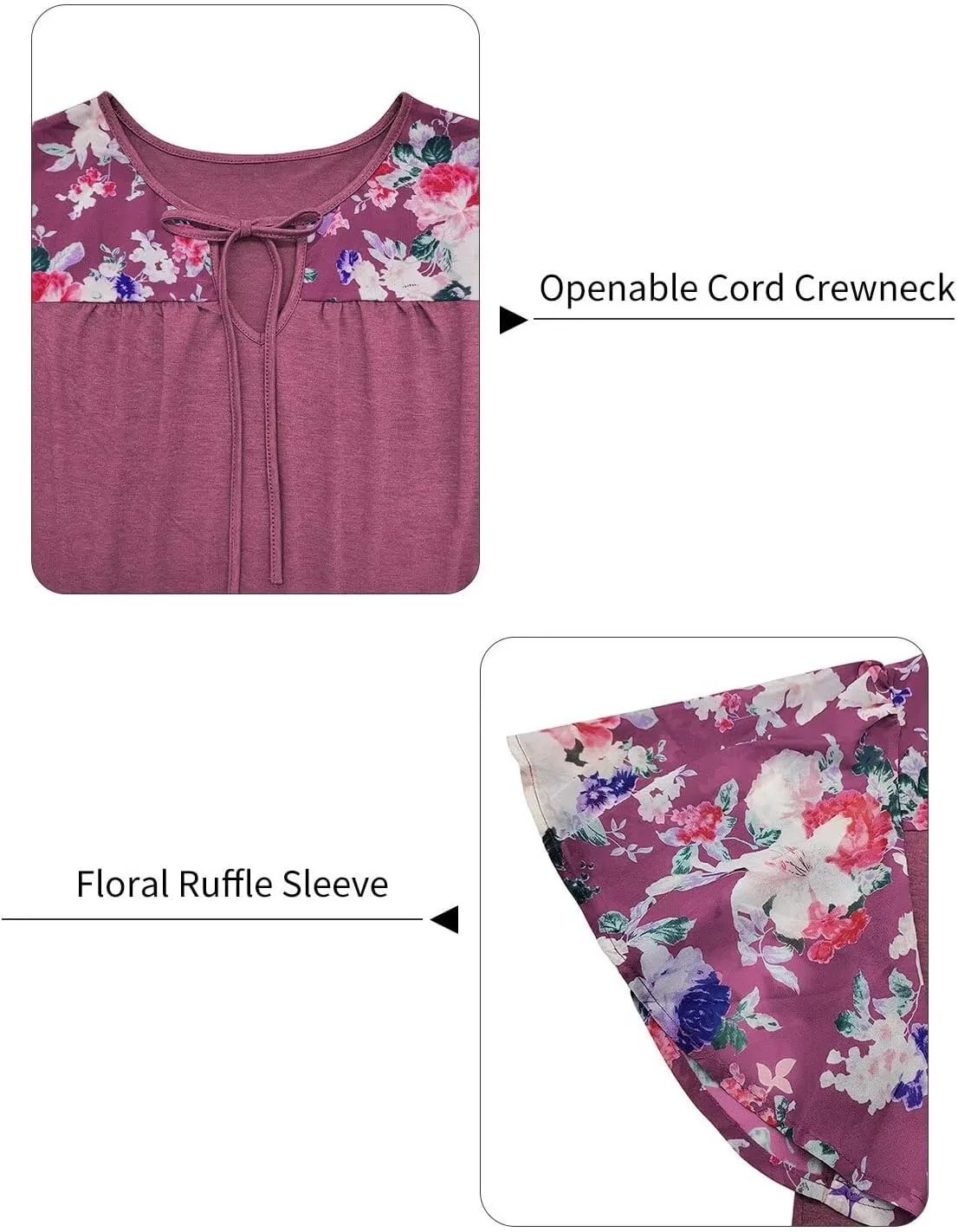 DOLNINE Women's Plus Size Tops Casual Summer Boho Floral Tunics Ruffle Sleeve Crewneck Loose Blouses Shirts