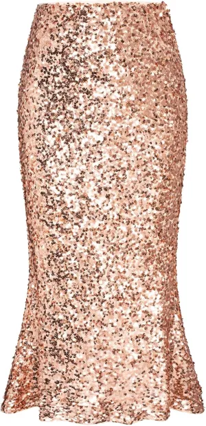 GRACE KARIN Women's Sequin Skirt Elastic High Waist Ruffled Hem Night Out Party Bodycon Midi Skirt