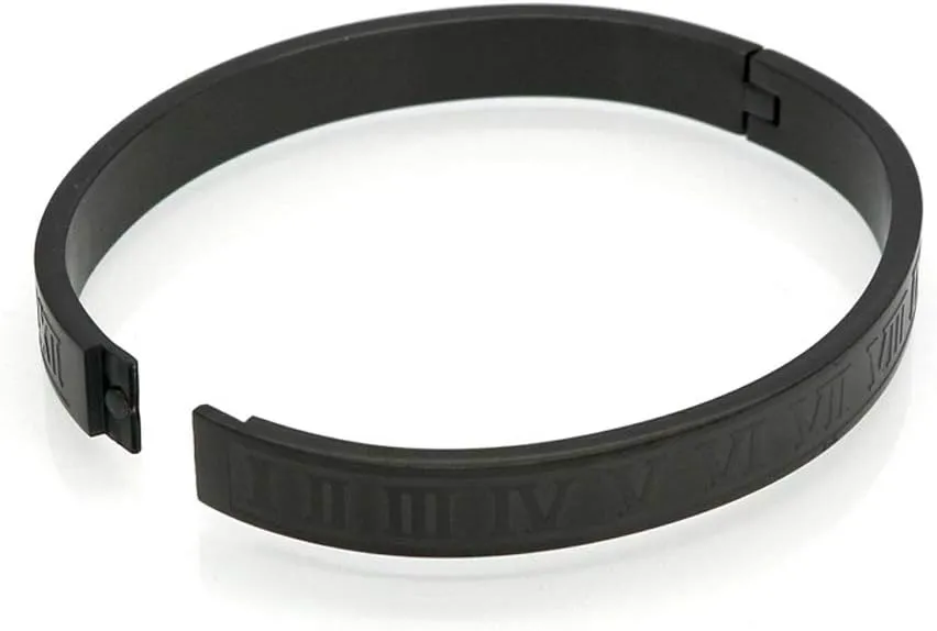 Jonline24h Mens Womens Stainless Steel Bracelet Classic Roman Numeral Cuff Bangle Silver