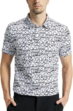 Mens High Stretch Golf Polo Shirts Dry Fit Short Sleeve Printed Striped Shirts