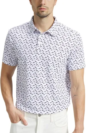 Mens High Stretch Golf Polo Shirts Dry Fit Short Sleeve Printed Striped Shirts