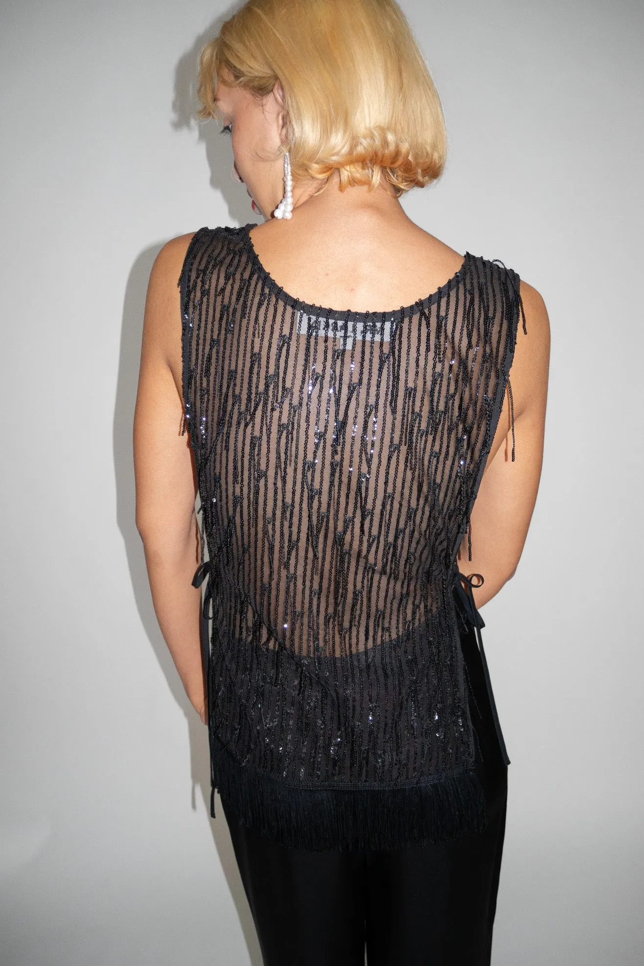 MR. LARKIN, Venus Sequin Vest, Black
