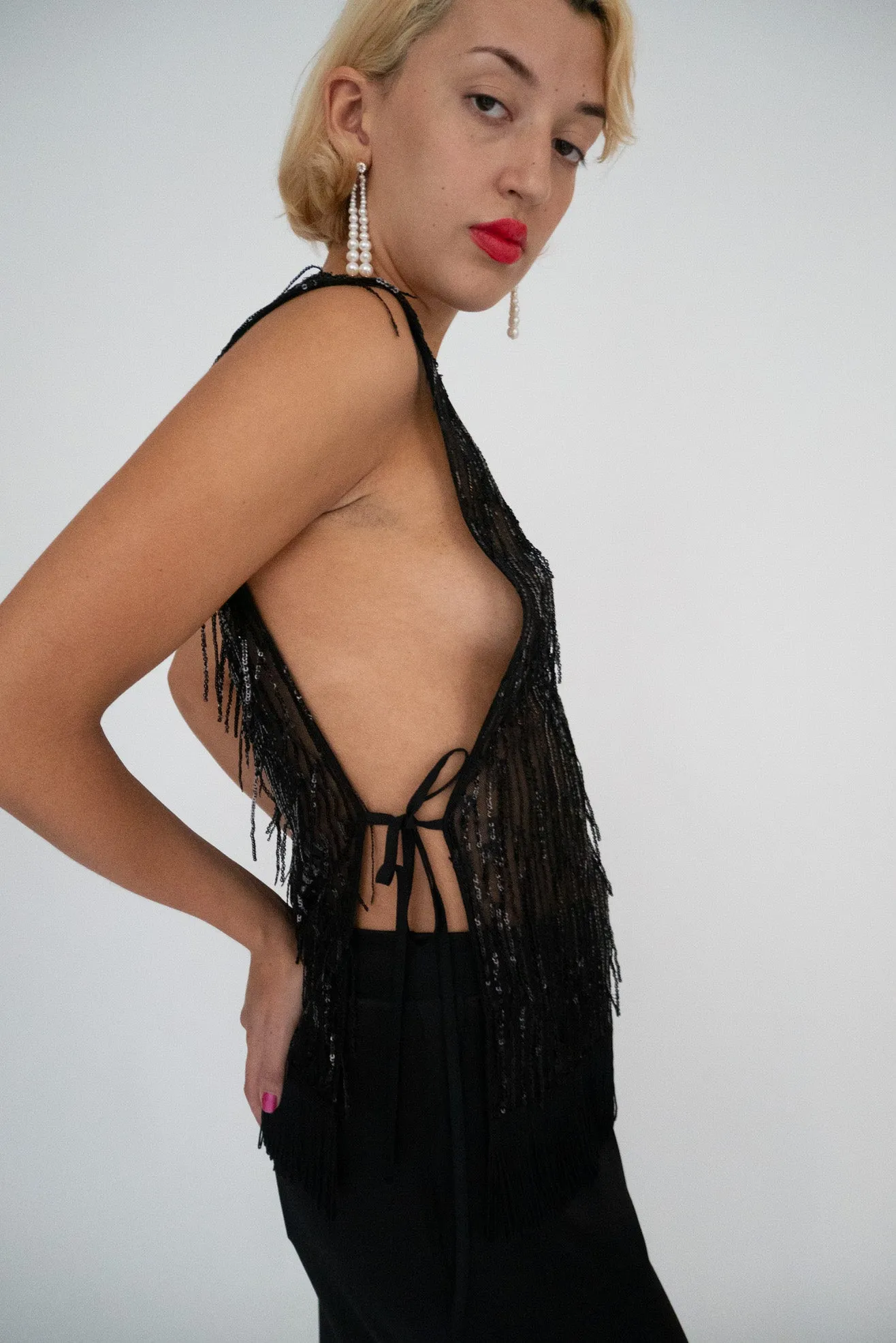 MR. LARKIN, Venus Sequin Vest, Black