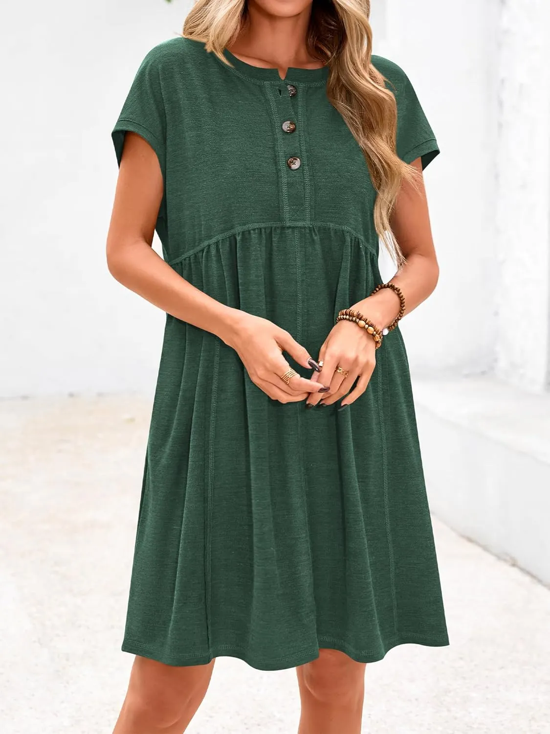 NOLLSOM Women's Summer Dresses 2025 Cap Sleeves Button Down Solid Oversized Short Dress Tshirt Mini Dress with Pockets
