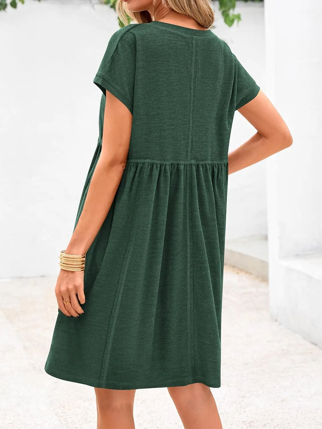 NOLLSOM Women's Summer Dresses 2025 Cap Sleeves Button Down Solid Oversized Short Dress Tshirt Mini Dress with Pockets