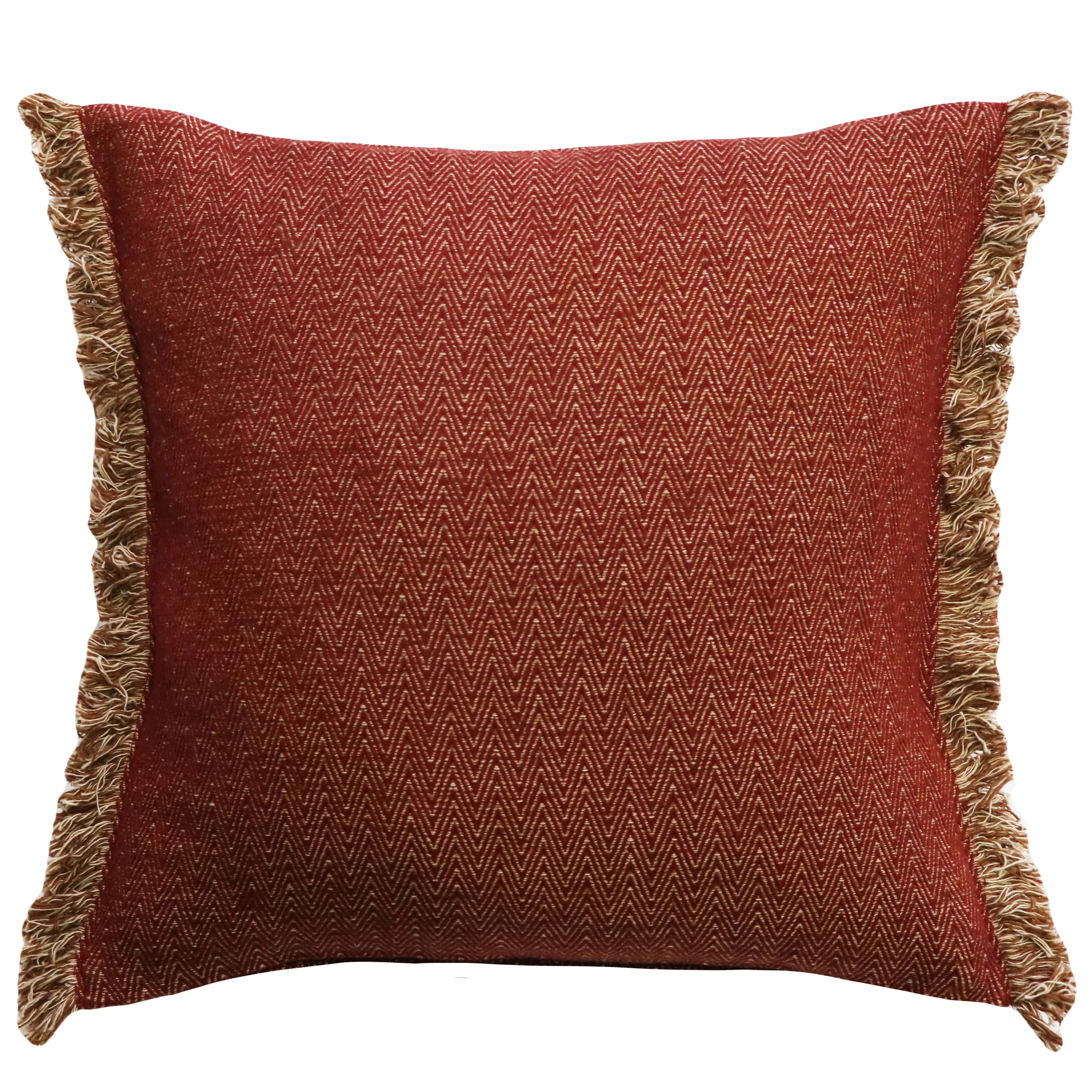 Ollo Nathan Jacquard Design Fringed EdgeCushion - Burnt Red