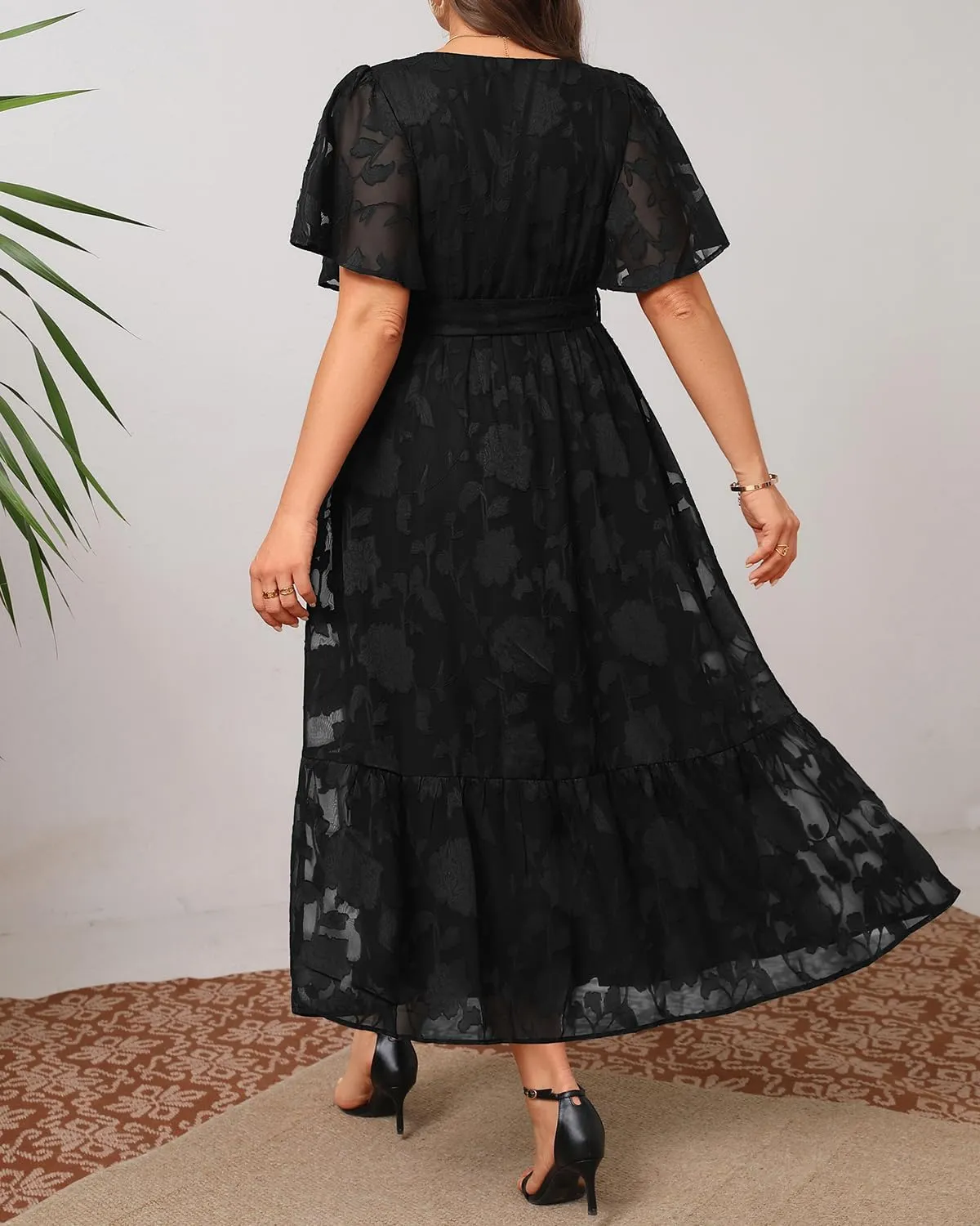 Pinup Fashion Plus Size Dresses for Wedding Guest - 2025 Cocktail Semi Formal Summer Wrap V Neck Maxi Dress