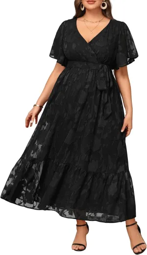 Pinup Fashion Plus Size Dresses for Wedding Guest - 2025 Cocktail Semi Formal Summer Wrap V Neck Maxi Dress