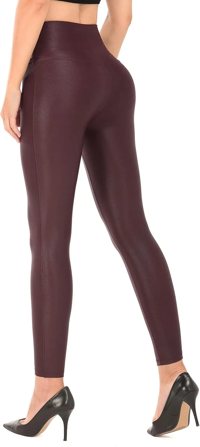 RUFIYO Faux Leather Leggings for Women High Waisted Leather Pants Pleather Leggings Brown