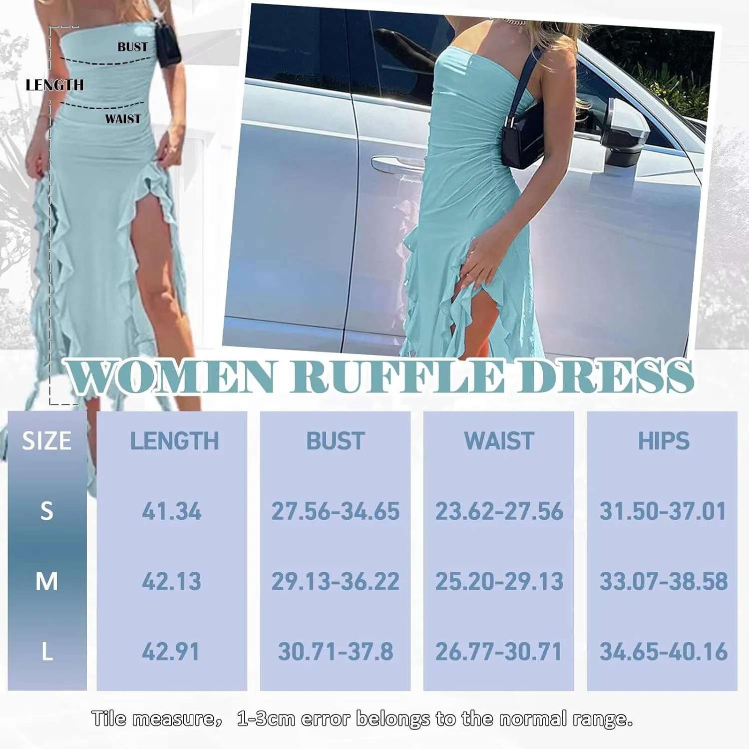 Summer Ruffle Tube Dress Birthday for Women Strapless Y2K Ruched Slit Thigh Bodycon Tassel Dress