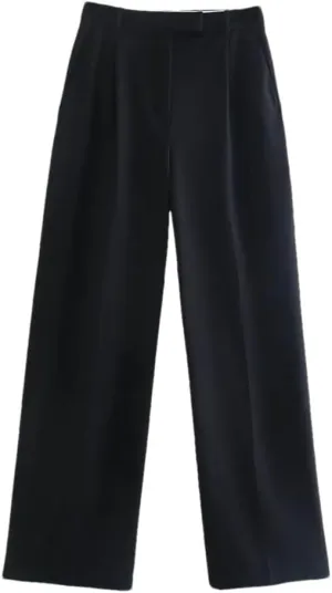 Women Solid Zipper Fly Straight Vintage High Waist Trousers Business Casual Pants