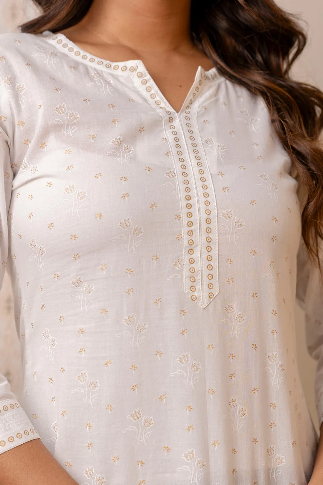 Women White Printed Straight Tunic