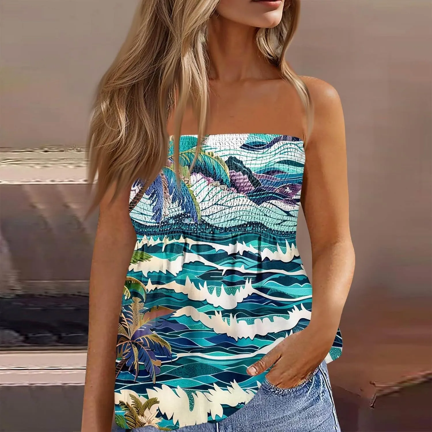 Womens Boho Peplum Tube Top Strapless Smocked Bandeau Babydoll Beach Tank Tops Bustier Mini Dress Fashion 2025