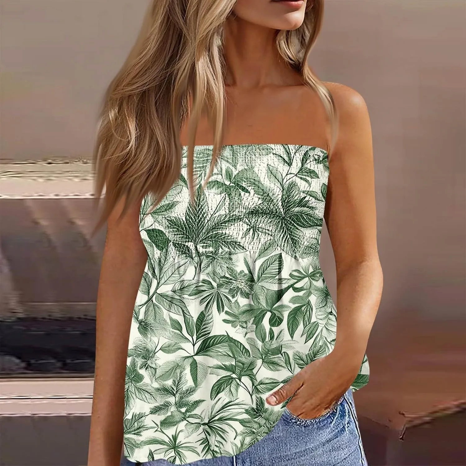 Womens Boho Peplum Tube Top Strapless Smocked Bandeau Babydoll Beach Tank Tops Bustier Mini Dress Fashion 2025