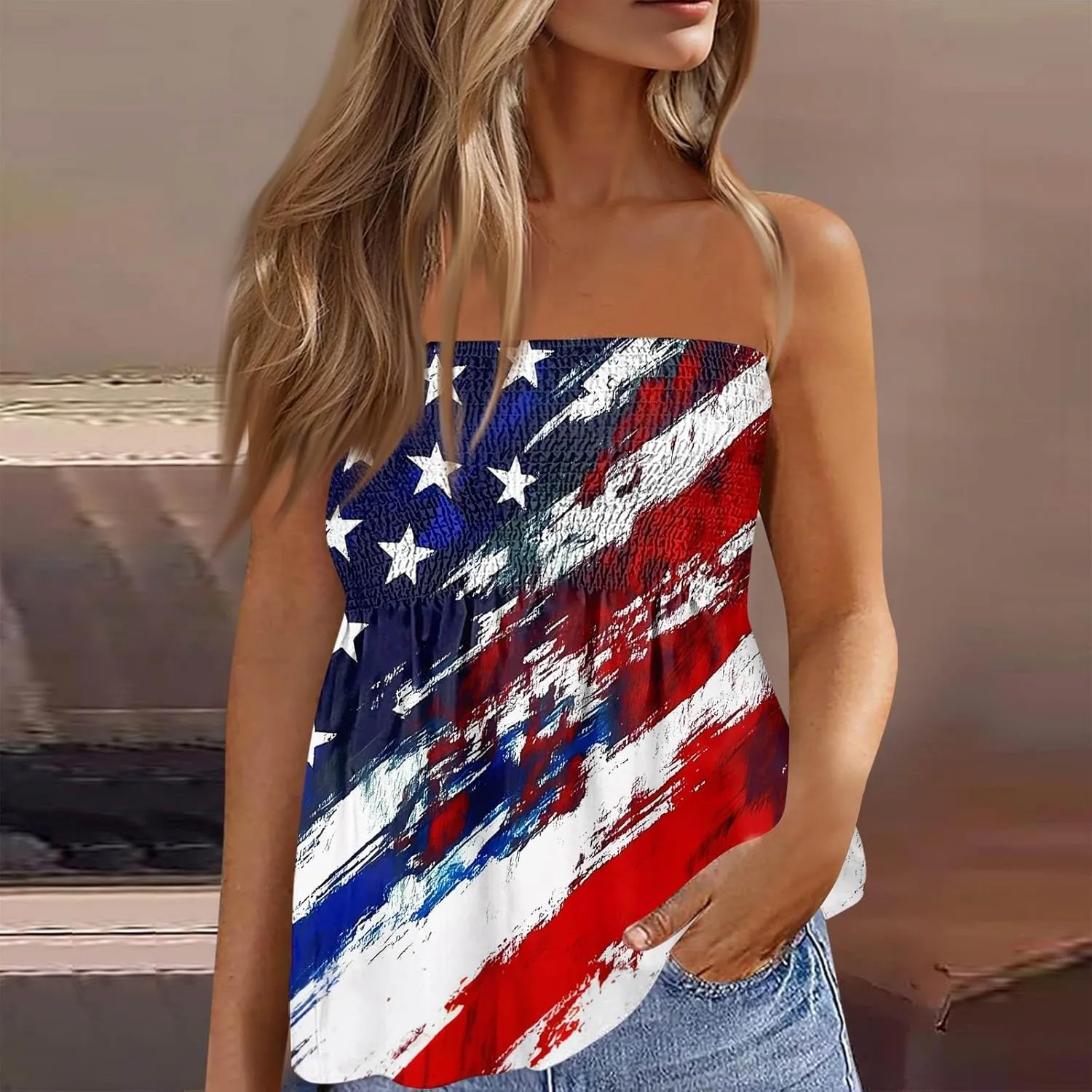 Womens Boho Peplum Tube Top Strapless Smocked Bandeau Babydoll Beach Tank Tops Bustier Mini Dress Fashion 2025