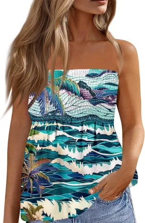 Womens Boho Peplum Tube Top Strapless Smocked Bandeau Babydoll Beach Tank Tops Bustier Mini Dress Fashion 2025