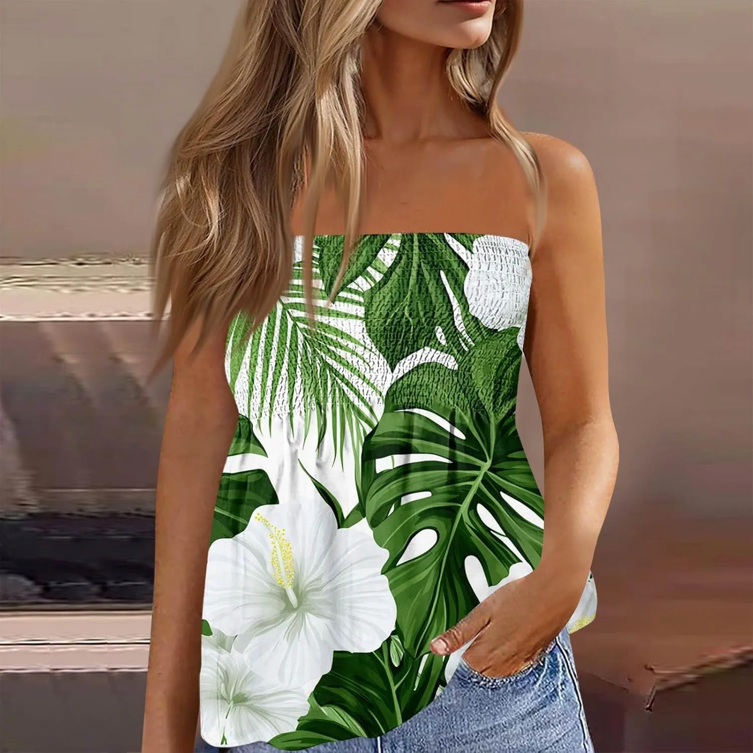Womens Boho Peplum Tube Top Strapless Smocked Bandeau Babydoll Beach Tank Tops Bustier Mini Dress Fashion 2025