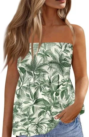 Womens Boho Peplum Tube Top Strapless Smocked Bandeau Babydoll Beach Tank Tops Bustier Mini Dress Fashion 2025
