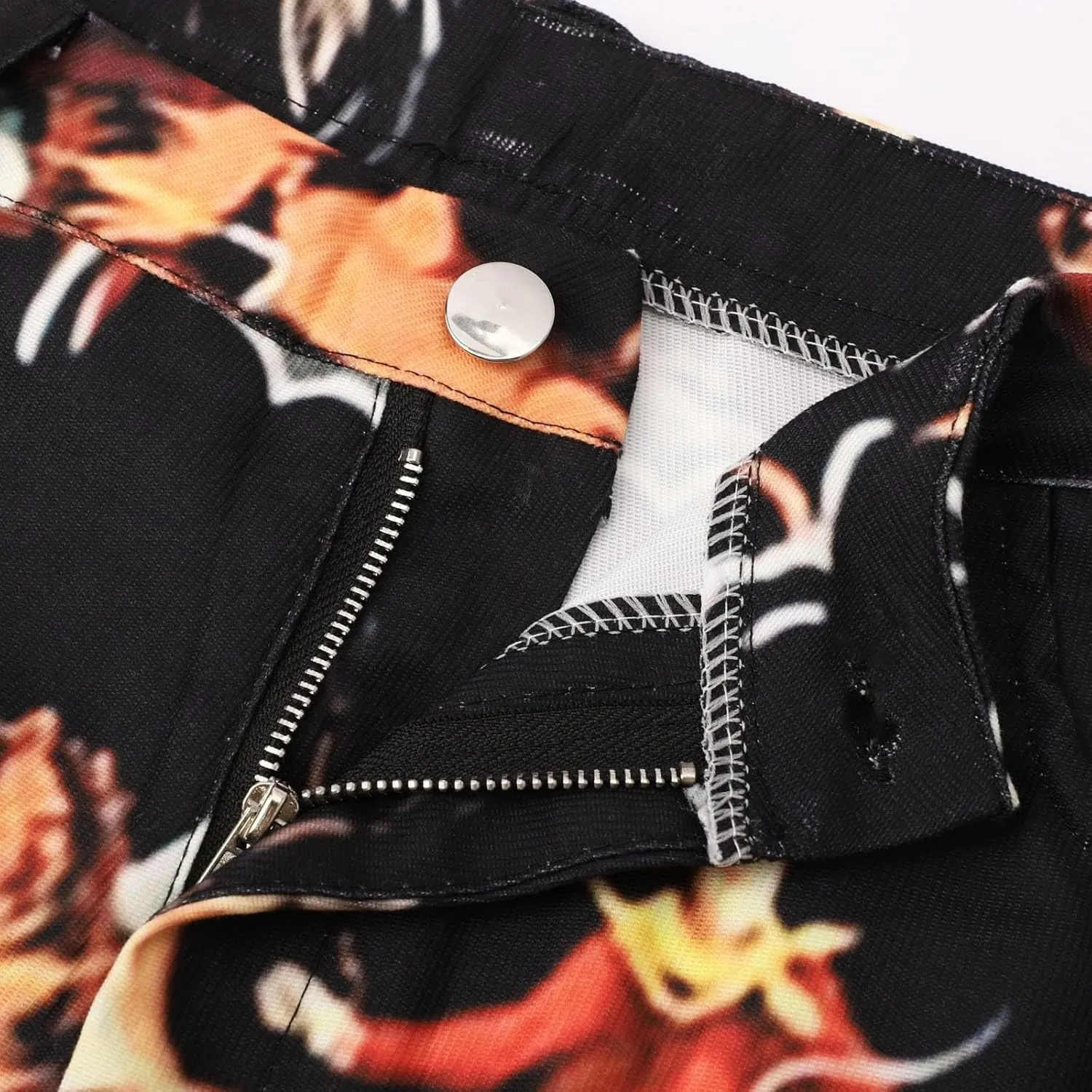 Women's Flare Wide Leg Jeans - Vintage Floral Print High Waisted Straight Stretch Denim Pants with Pockets