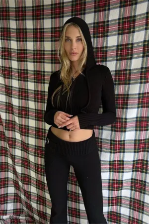 Women's Ribbed Knit 2Pcs Outfits Long Sleeve Zip Up Hooded Sweater Top Flare Skinny Pants Set Y2K Loungewear Set