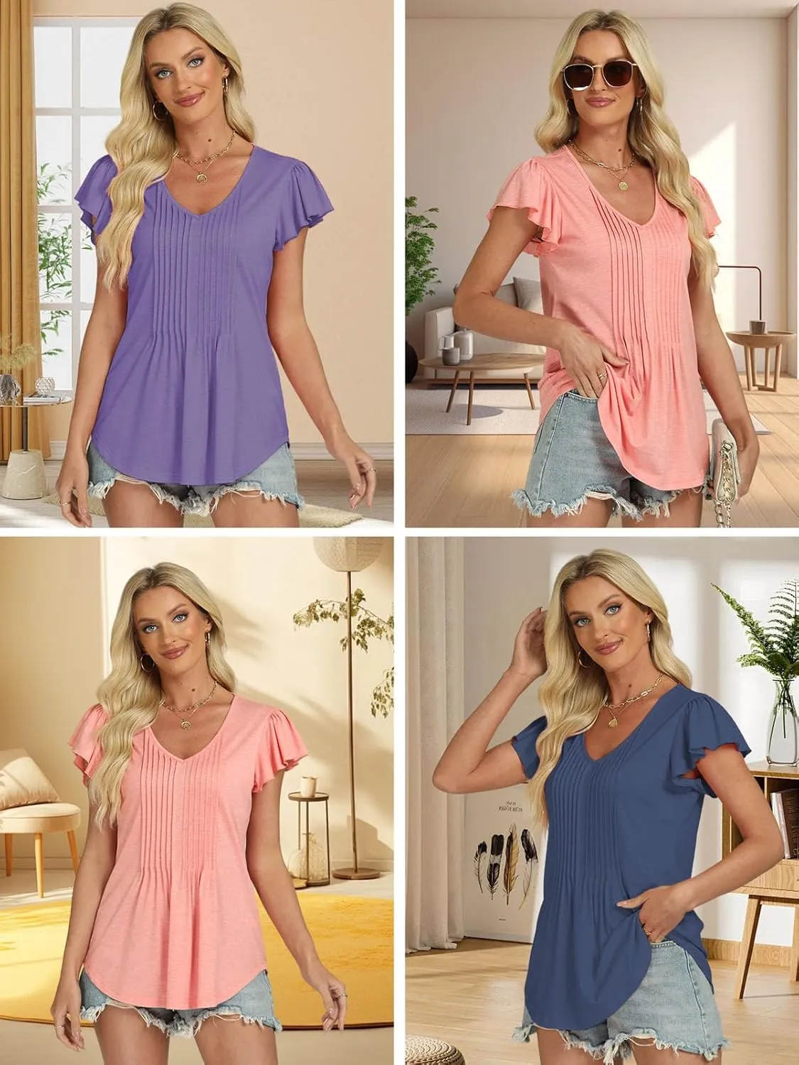 Womens Summer Tops 2025 Short Cap Sleeve Y2K Shirts Workout V Neck Tunics Trendy Basic Casual Business Women Blouse