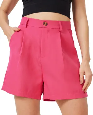 XinYangNi Casual Shorts for Women Dressy Summer Elastic Waist Back Pleated Wide Leg Tailored Work Trouser Shorts with Pockets