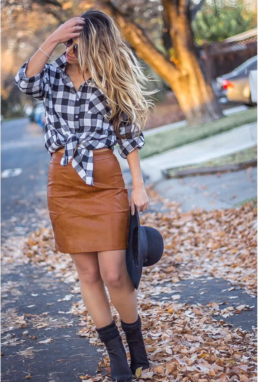 Zeagoo Women Classic High Waisted Faux Leather Bodycon Slim Mini Pencil Skirt
