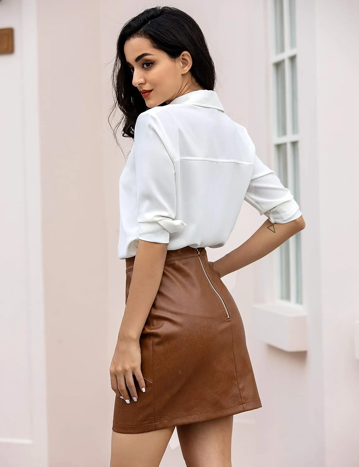 Zeagoo Women Classic High Waisted Faux Leather Bodycon Slim Mini Pencil Skirt